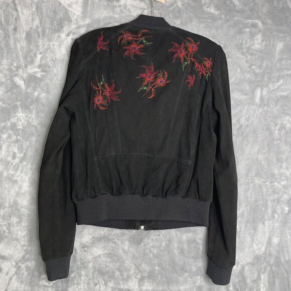 Andrew Marc Elie Suede Leather Bomber Jacket Womens XS Floral Embroidered AM82 - Picture 3 of 12